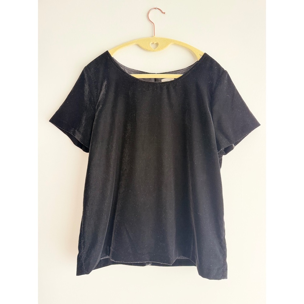 J.Crew Women Black Velvet Short Sleeve Top Blouse Scoop Neck Chic Minimalist S